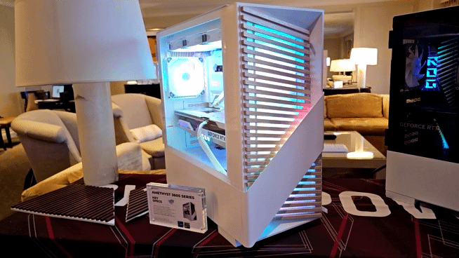 معرفی کامپیوتر بازی CyberPowerPC با استایل تند، روشنایی RGB و جزئیات چوبی در دسکتاپ Amethyst 360S