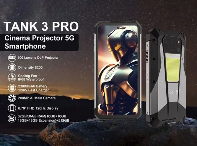 گوشی هوشمند مقاوم Unihertz 8849 Tank 3 Pro با پروژکتور، پشتیبانی 5G و باتری غول پیکر معرفی شد.